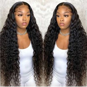 13x4 HD Transparent 180 Density Brazilian Deep Wave Frontal Wigs 22 Inch